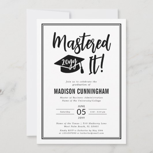 Invitation Modern Mastered It Master's Degree Graduation  (Devant)