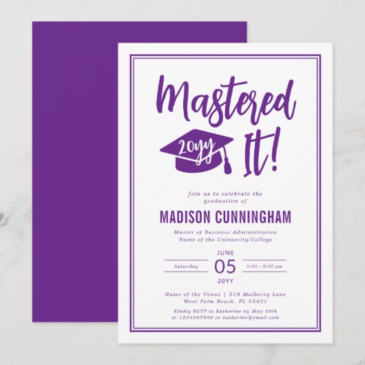 Invitation Modern Mastered It Master's Degree Graduation (Devant / Derrière)