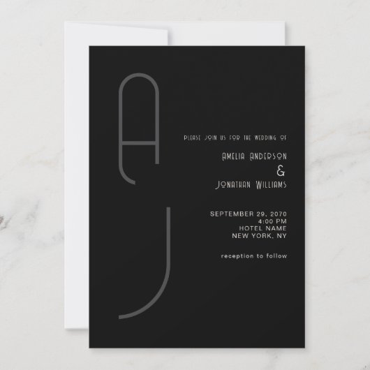 Invitation Modern Matte Monogram Minimal Wedding Black White  (Devant)