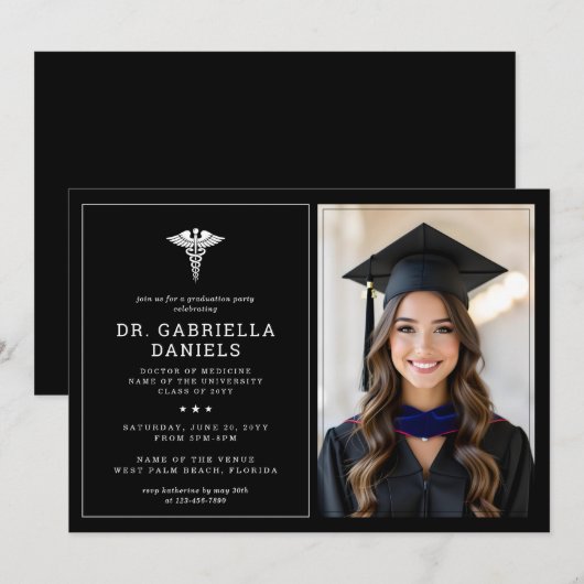 Invitation Modern Medical School Graduate Doctor Graduation (Devant / Derrière)