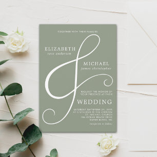 Invitation Modern Minimal Ampersand Sage Green Wedding