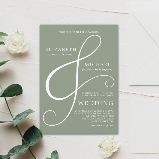 Invitation Modern Minimal Ampersand Sage Green Wedding