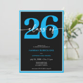 Invitation Modern Minimal Blue Script Graduation Party (Debout devant)