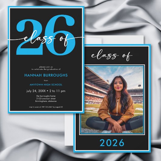 Invitation Modern Minimal Blue Script Graduation Party