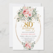Invitation Modern Minimal Blush Floral 80th Birthday Invite (Devant)
