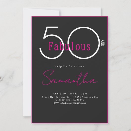 Invitation Modern Minimal Fifty and Fabulous 50th Birthday (Devant)