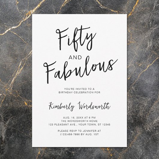 Invitation Modern Minimal Fifty and Fabulous 50th Birthday