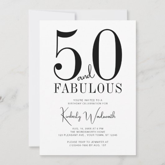 Invitation Modern Minimal Fifty and Fabulous 50th Birthday (Devant)