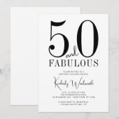 Invitation Modern Minimal Fifty and Fabulous 50th Birthday (Devant / Derrière)