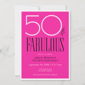 Invitation Modern Minimal Fifty Fabulous Bright Pink Birthday (Devant)
