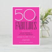 Invitation Modern Minimal Fifty Fabulous Bright Pink Birthday (Debout devant)