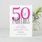 Invitation Modern Minimal Fifty Fabulous Bright Pink Birthday (Debout devant)