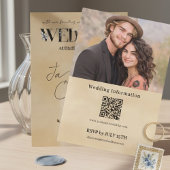 Invitation Modern Minimal Floral Script Photo QR Code Wedding