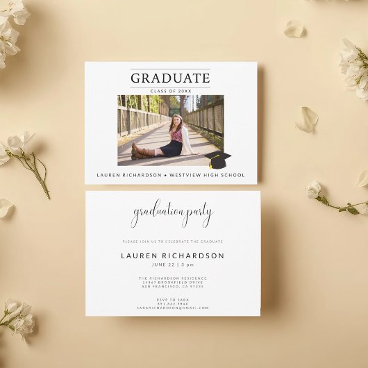Invitation Modern Minimal Graduation Announcement with Photo