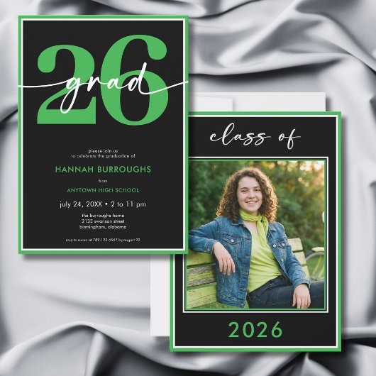 Invitation Modern Minimal Green Script Graduation Party