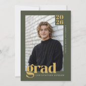 Invitation Modern Minimal Olive Green Gold Photo Graduation (Devant)