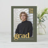 Invitation Modern Minimal Olive Green Gold Photo Graduation (Debout devant)