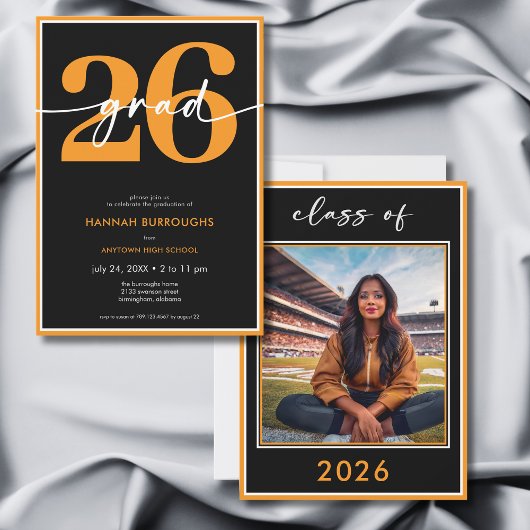 Invitation Modern Minimal Orange Script Graduation Party