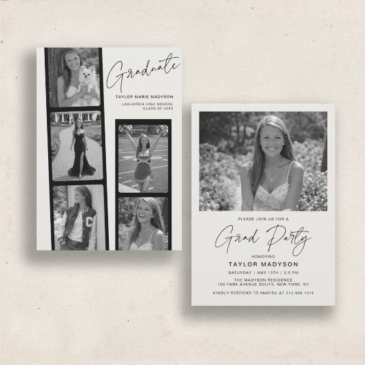 Invitation Modern Minimal Photo Strip | Graduation Party