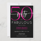 Invitation Modern Minimal Pink Fifty Fabulous Script Birthday (Devant)
