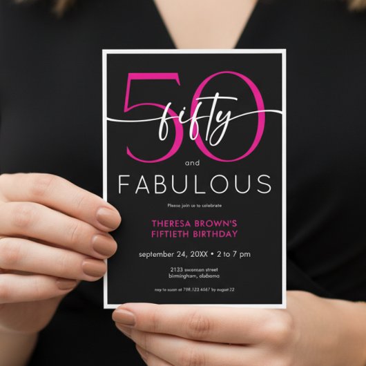 Invitation Modern Minimal Pink Fifty Fabulous Script Birthday