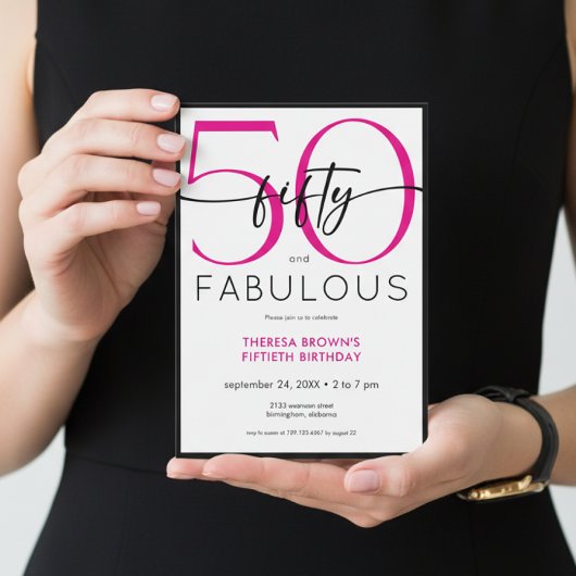 Invitation Modern Minimal Pink Fifty Fabulous Script Birthday
