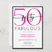 Invitation Modern Minimal Pink Fifty Fabulous Script Birthday (Devant)