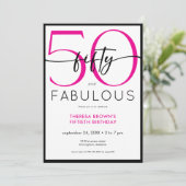 Invitation Modern Minimal Pink Fifty Fabulous Script Birthday (Debout devant)