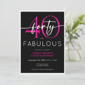 Invitation Modern Minimal Pink Forty Fabulous Script Birthday (Debout devant)