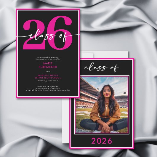 Invitation Modern Minimal Pink Script Graduation Announcement