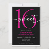 Invitation Modern Minimal Pink Sweet Sixteen Script Birthday (Devant)