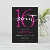 Invitation Modern Minimal Pink Sweet Sixteen Script Birthday (Debout devant)
