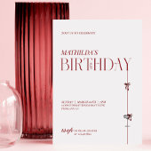 Invitation Modern Minimal Red Burgundy Bow Birthday