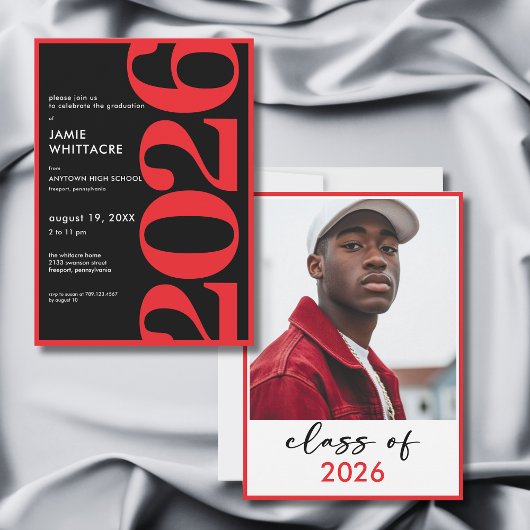 Invitation Modern Minimal Red Typography Graduation Party