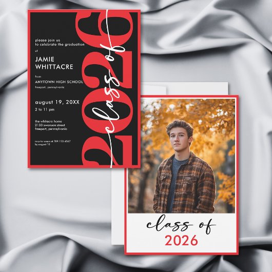 Invitation Modern Minimal Red Typography Graduation Party