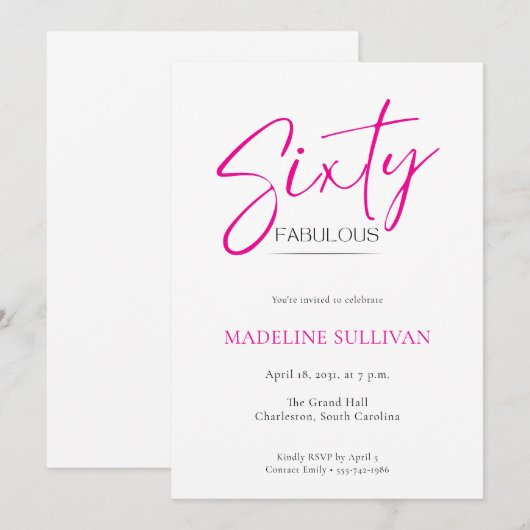 Invitation Modern Minimal Script Sixty 60th Birthday Party (Devant / Derrière)