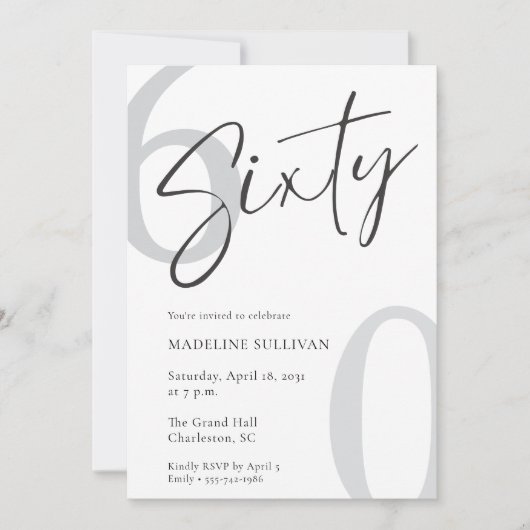 Invitation Modern Minimal Script Sixty 60th Birthday Party (Devant)