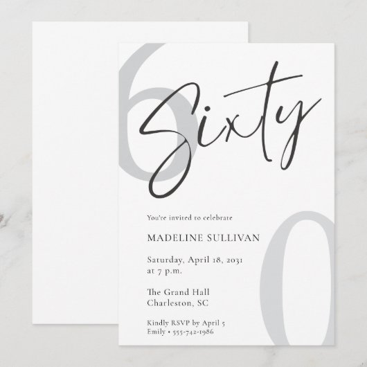 Invitation Modern Minimal Script Sixty 60th Birthday Party (Devant / Derrière)
