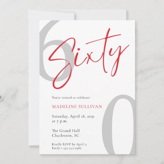 Invitation Modern Minimal Script Sixty 60th Birthday Party (Devant)