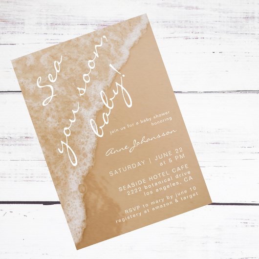 Invitation Modern Minimal Sea You Soon Sand Beach Baby Shower