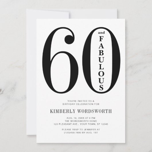 Invitation Modern Minimal Sixty and Fabulous 60th Birthday (Devant)