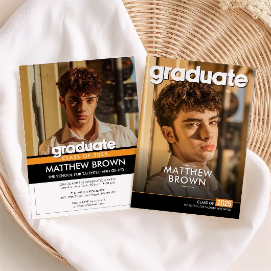 Invitation Modern Minimal Two Photo Graduation Party