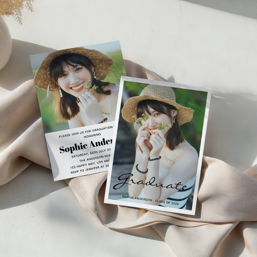 Invitation Modern Minimalist 2 Photo Graduation Party