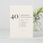 Invitation Modern Minimalist 40th Adult Birthday Celebration (Debout devant)