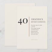 Invitation Modern Minimalist 40th Adult Birthday Celebration (Devant / Derrière)