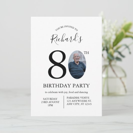 Invitation Modern Minimalist 80th Birthday Photo (Debout devant)