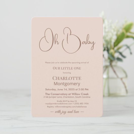 Invitation Modern Minimalist Baby Shower | Powder Blush (Debout devant)