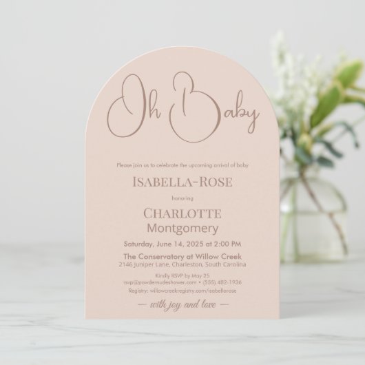 Invitation Modern Minimalist Baby Shower | Powder Blush (Debout devant)