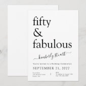 Invitation Modern Minimalist Black and White 50th Birthday (Devant / Derrière)