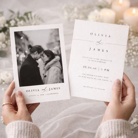 Invitation Modern Minimalist Black and White Photo Wedding